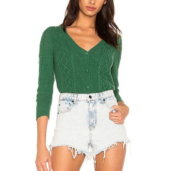 LPA Revolve Womens Matteo Sweater Cardigan XS Green Button Front Cable Knit - Picture 1 of 9